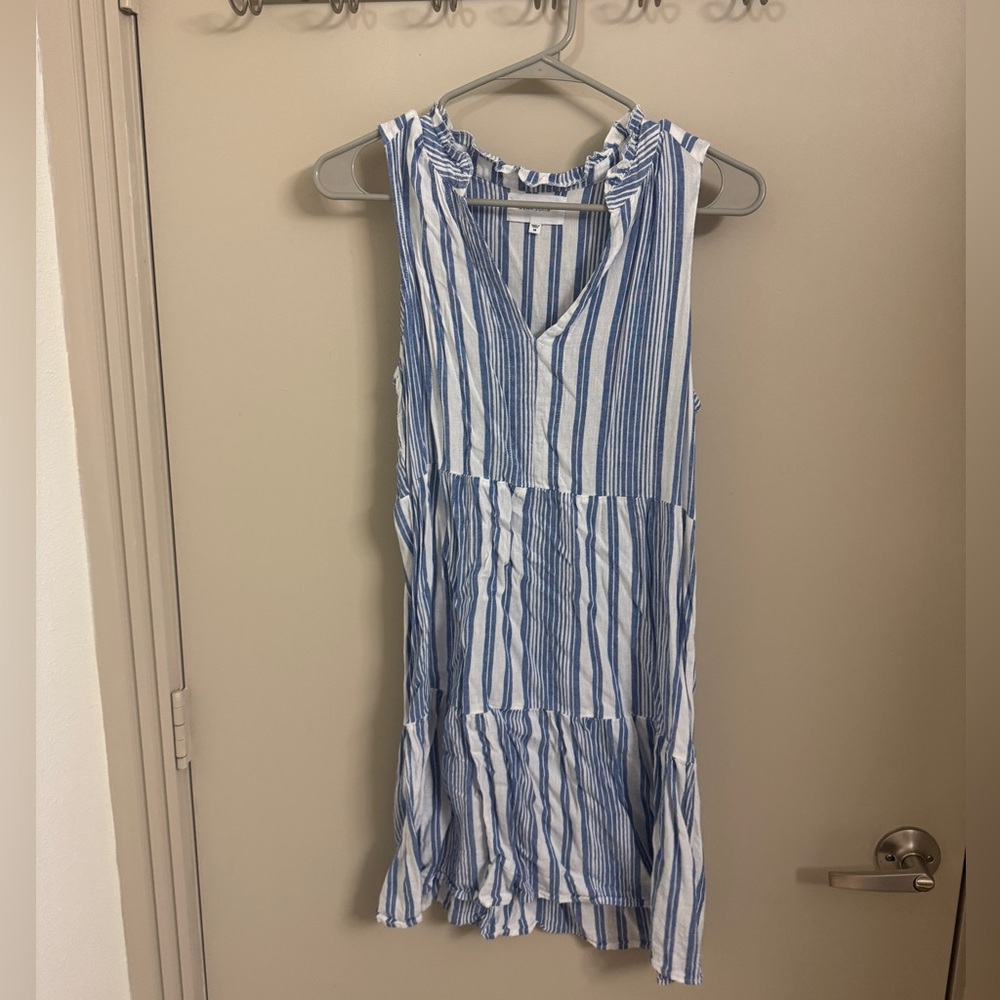 Dear John Blue and White Striped Sleeveless Tiered Summer Dress
